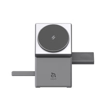 將圖片載入圖庫檢視器 Mag Qube Qi2 立方體智慧型三合一旅行磁吸無線充電座 鈦 搭配 OMNIA P3 USB-C 33W迷你快充電源供應器
