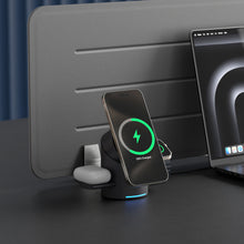 將圖片載入圖庫檢視器 Mag Tube Qi2 圓柱體智慧型三合一旅行磁吸無線充電座 灰 搭配 OMNIA P3 USB-C 33W迷你快充電源供應器