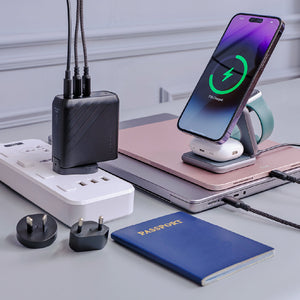 OMNIA Pro 140 140W  3孔旅行萬用急速電源供應器＋CASA S200 USB-C 對 USB-C 60W 編織充電線 (200CM)