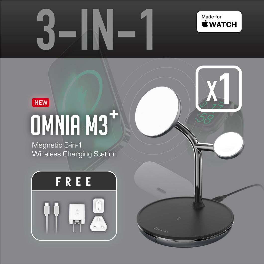 [雙11全能快充GO] OMNIA M3+ 蘋果MFW認證3合1磁吸無線充電座