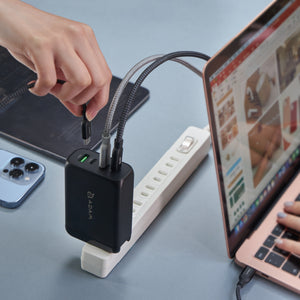 OMNIA Pro 130 130W 4孔旅行萬用快速電源供應器 + PeAk II USB-C to Lightning Cable C200B 金屬編織傳輸線