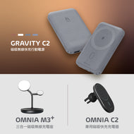 GRAVITY C2  磁吸無線快充行動電源 + OMNIA M3⁺ 蘋果MFW認證3合1磁吸無線充電座 + OMNIA C2 車用磁吸快充充電器